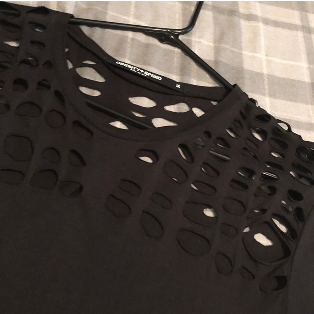 Obesity and speed thrashed shredded shirt